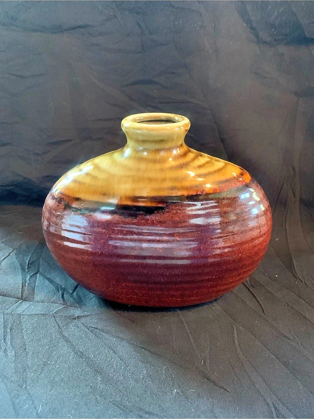 Glazed Ceramic Vase in Brown & Yellow